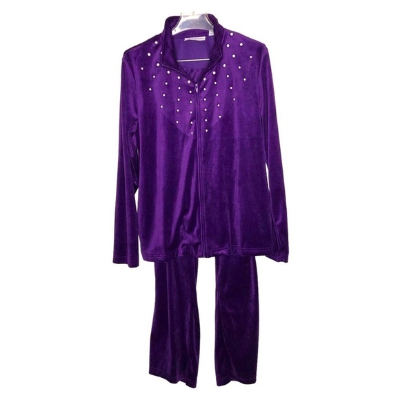 Nwt - SAG HARBOR SPORT - Purple 2-Piece Jogger Set  w/ Pearl Accents - Size XL - Picture 1 of 7
